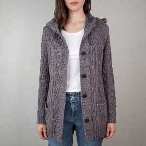 Overland Tove Hooded Cable-Knit Marled Cotton Cardigan Sweater Women's Size S